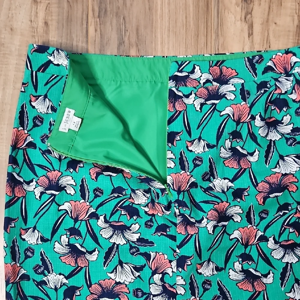 J. By J. Crew Women's Twill Floral Teal Pencil Skirt 12
